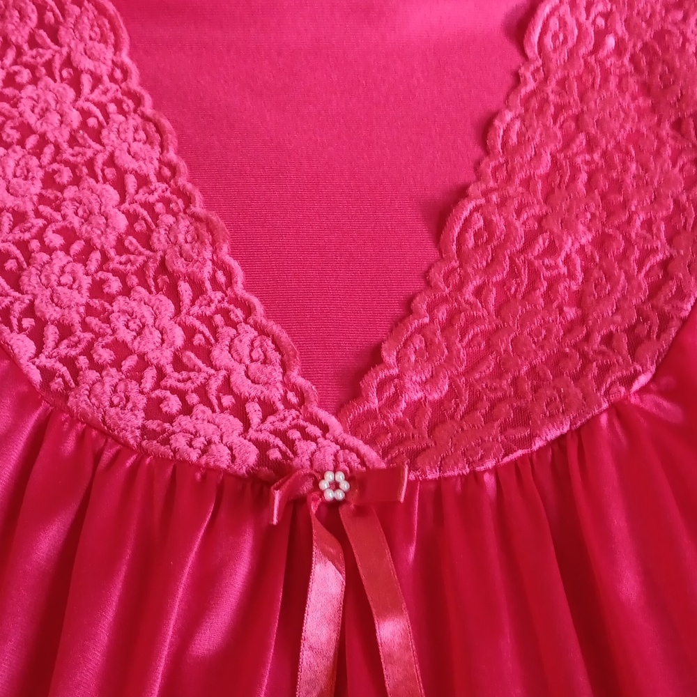 Vanity Fair Fuchsia Lace Trim Chemise Nightgown Slip Dress, Pink, Vintage - Picture 5 of 8